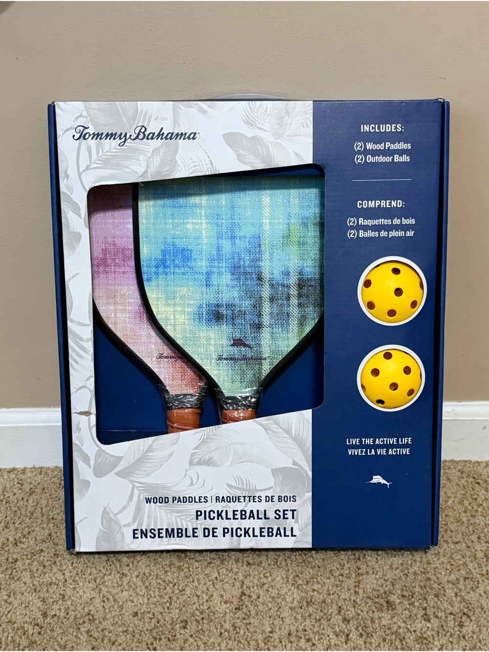 Tommy Bahama White and Blue Pickleball Set Box